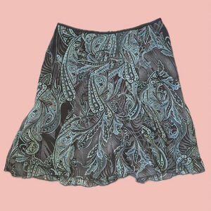 Paisley Boho Midi Skirt – Blue Turquoise & Brown, Fully Lined